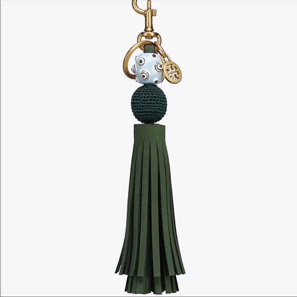 NWT Tory Burch Orb Tassel Keyring Fob Banyan Green - Picture 2 of 5